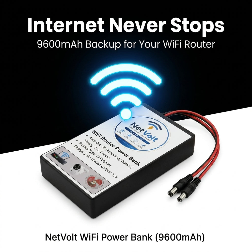 NetVolt 9600mAh Mini UPS Power Bank for WiFi Router & ONT Device — 12V Backup Battery | Auto Cut-Off