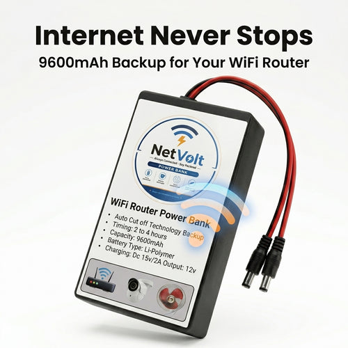 NetVolt 9600mAh Mini UPS Power Bank for WiFi Router & ONT Device — 12V Backup Battery | Auto Cut-Off