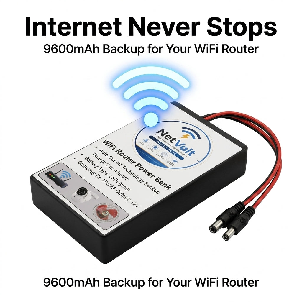 NetVolt 9600mAh Mini UPS Power Bank for WiFi Router & ONT Device — 12V Backup Battery | Auto Cut-Off